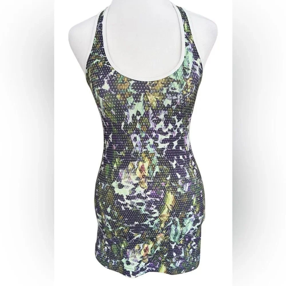 Lululemon Cool Racerback tank top, "Floral Sport White Multi-Color" pattern sz 4 - Picture 3 of 8